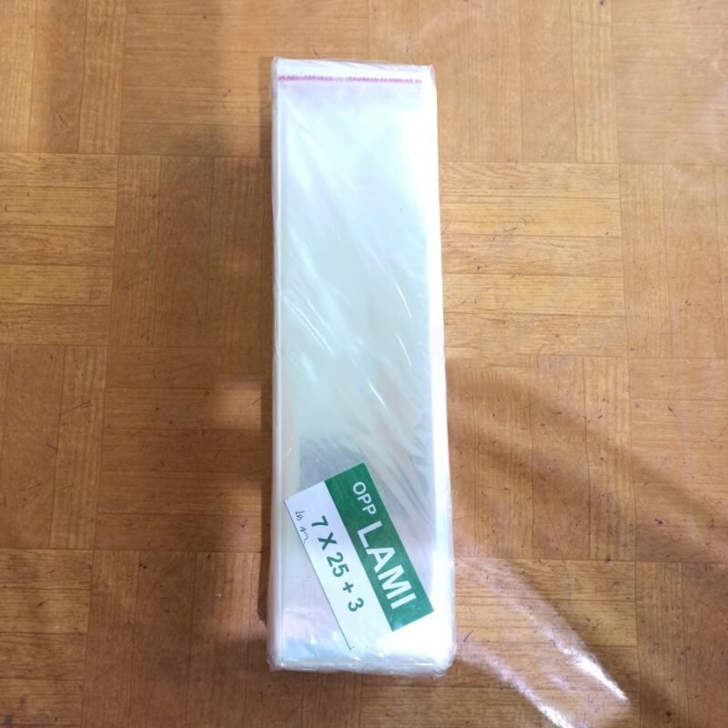 Plastik OPP LEM / Berperekat uk 7x25 (isi 100 pcs)